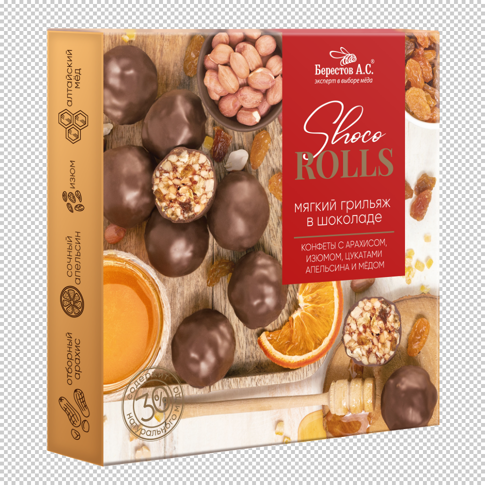  Берестов Shoco Rolls конфеты с арахисом, изюмом, цукатами апельсина и медом,  135г в Назрани