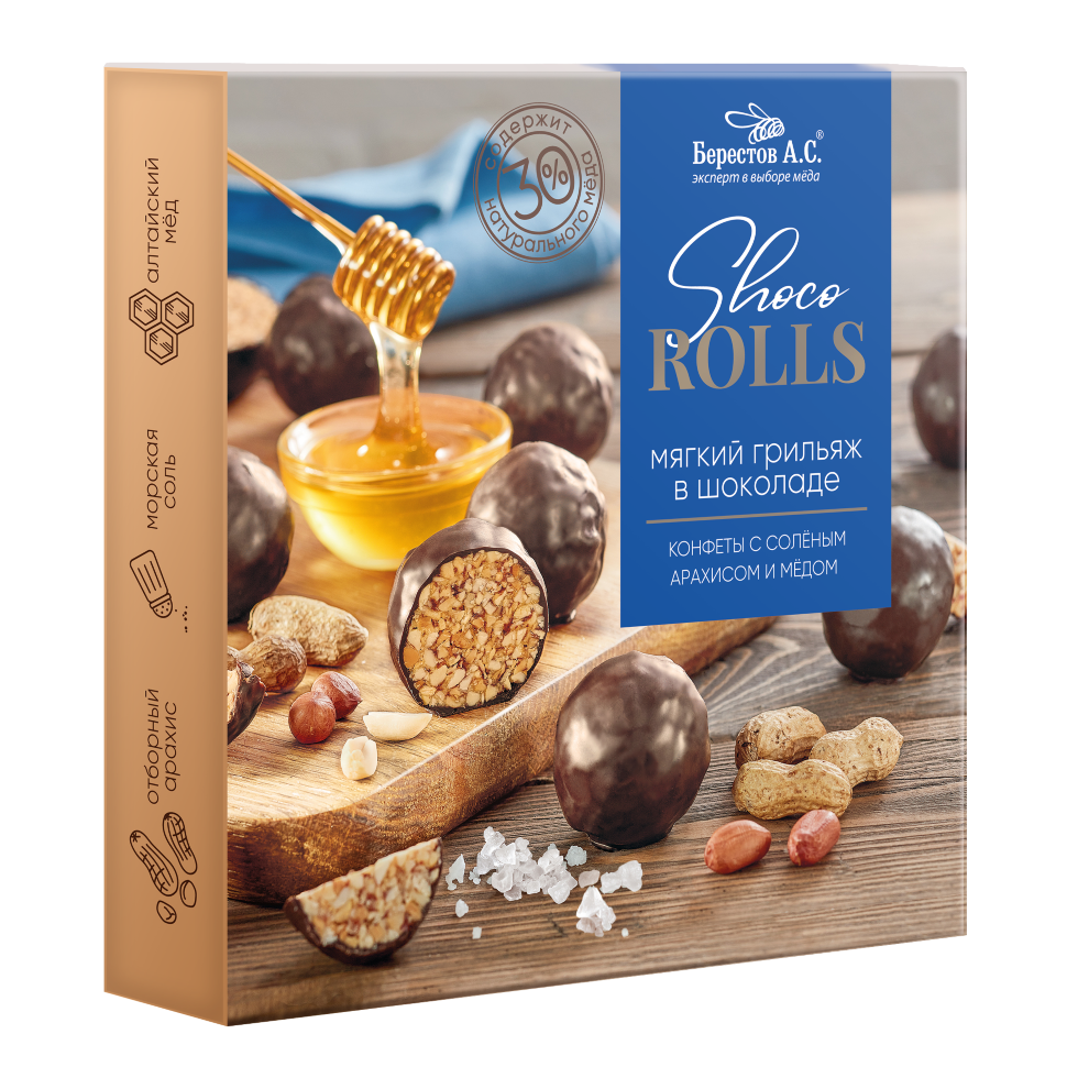  Берестов Shoco Rolls конфеты с арахисом, солью и медом, 135г   в Назрани
